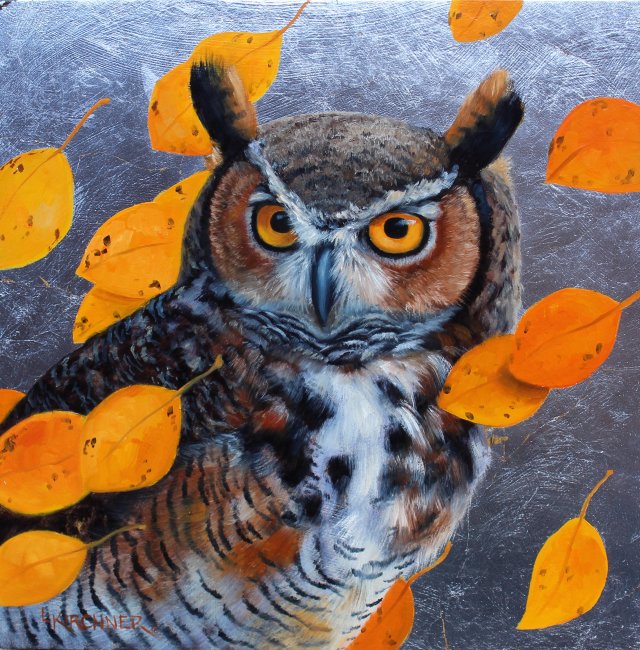 leslie kirchner, leslie kirchner art, leslie kirchner artist, wildlife artist, western art, western artist, nature art, nature artist, great horned owl, great horn owl art, great horned owl painting, owl art