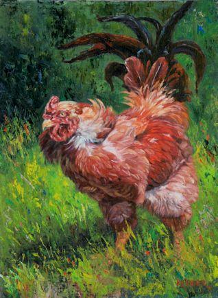 Rooster, Red Rooster, Rooster Art, Rooster Painting, Red Rooster Art, Red Rooster Painting, Chicken Painting, Leslie Kirchner Art, Chicken, Chicken Art, Chicken Painting, Leslie Kirchner, Nature Art