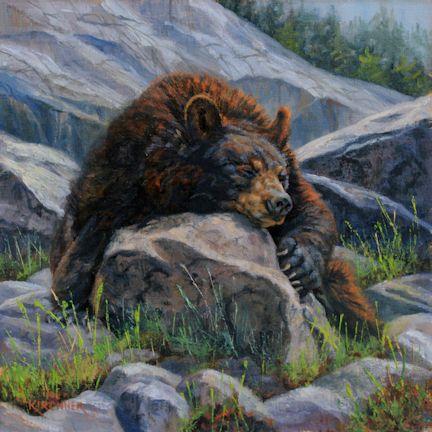 Black Bear, Black bear art, black bear painting, bear, bears, black bear on rock, nature art, nature artist, nature painting, oil painting, black bear painting, leslie kirchner. leslie kirchner art, wildlife art, wildlife painting, western art, western painting, bear painting, black bear oil painting