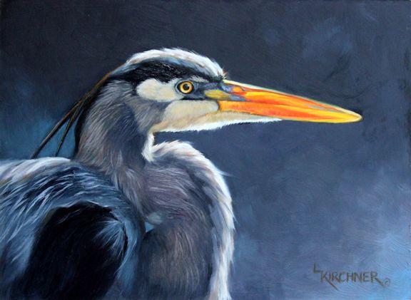 Leslie Kirchner, leslie kirchner artist, wildlife artist, nature artist, western artist, western art, wildlife art, bird art, bird painting, heron, blue heron, blue heron art, oil painting, nature art, blue heron oil painting