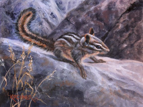 Leslie Kirchner, leslie kirchner artist, leslie kirchner art, nature art, nature artist, western art, western artist, wildlife art, wildlife artist, oil painting, chipmunk, chipmunk art