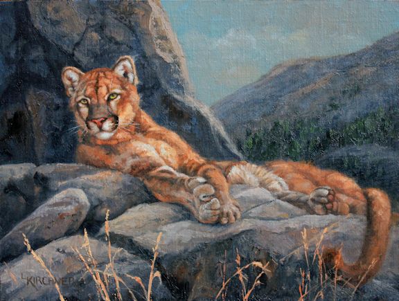 Leslie Kirchner, leslie kirchner art, leslie kirchner paintings, wildlife artist, western artist, western art, wildlife art, nature art, nature artist, cougar art, cougar painting, cougar, mountain lion, mountain lion art, mountain lion painting, cat art, wildcat art, north american cougar