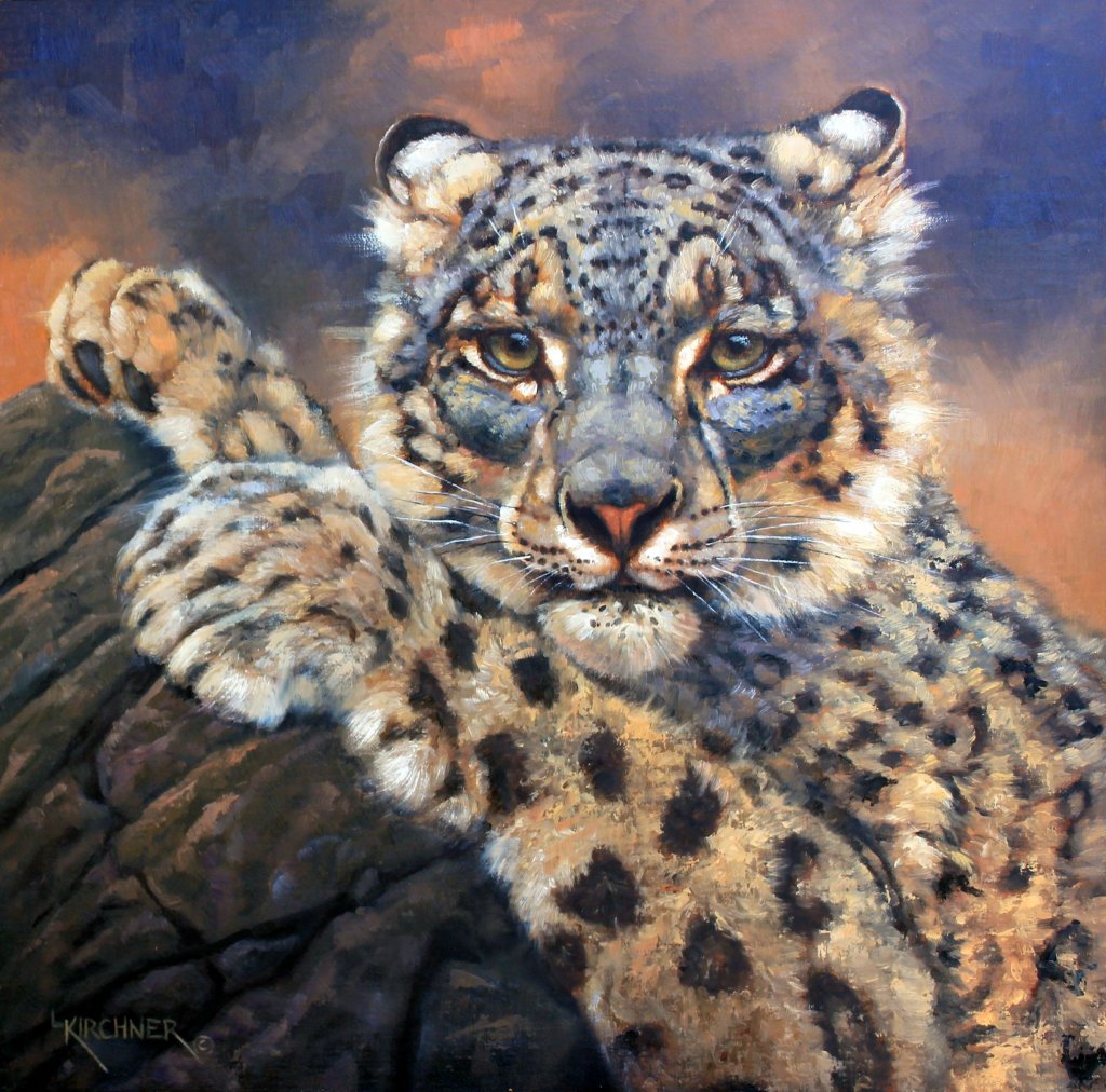 Leslie Kirchner, Leslie Kirchner artist, leslie kirchner artist, western art, western artist, nature art, nature artist, wildlife art, wildlife artist, snow leopard, snow leopard art, snow leopard painting, wild cat 