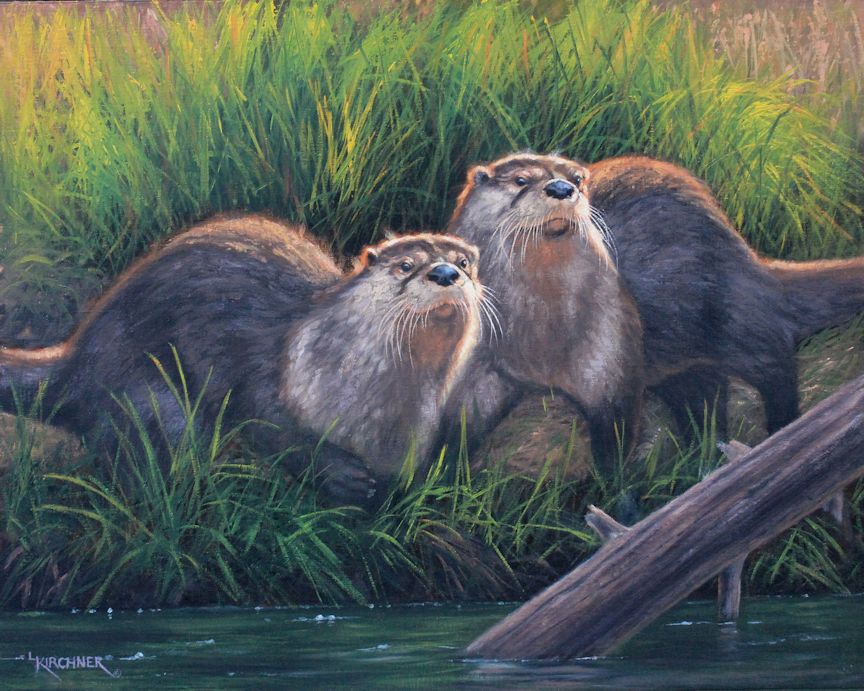 Leslie Kirchner, leslie kirchner art, leslie kirchner artist, wildlife art, wildlife artist, western art, western artist, nature art, western artist, river otters, river otters art, river otter painting, otter, otter art, otters painting
