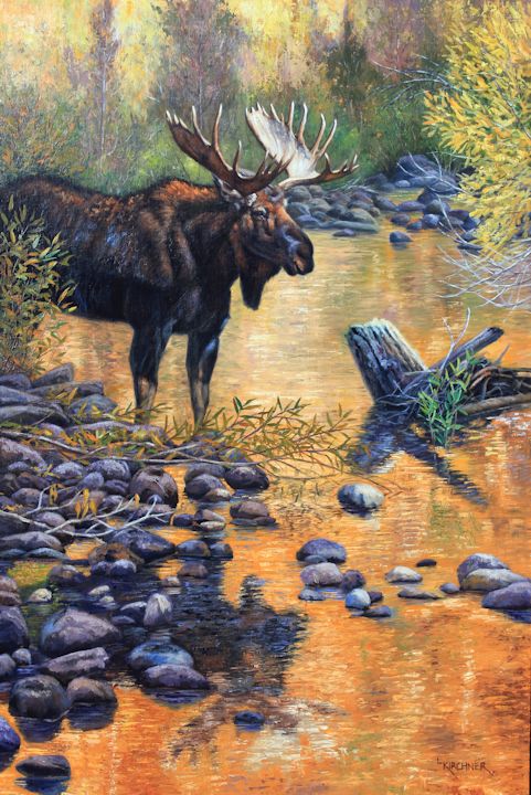 Leslie Kirchner, leslie kirchner art, leslie kirchner artist, leslie kirchner painter, western art, western artist, nature art, nature artist, wildlife art, wildlfe artist, moose, moose art, moose painting, moose teton national park, moose yellowstone national park, bull moose, bull moose art, bull moose painting