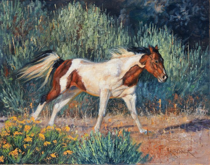 Leslie Kirchner, leslie kirchner art, wild life art, wildlife artist, western art, western artist, nature art, nature artist, horse art, horses, paint horse, paint horse art, running paint horse, wild horse, wild horse art, paint horse painting