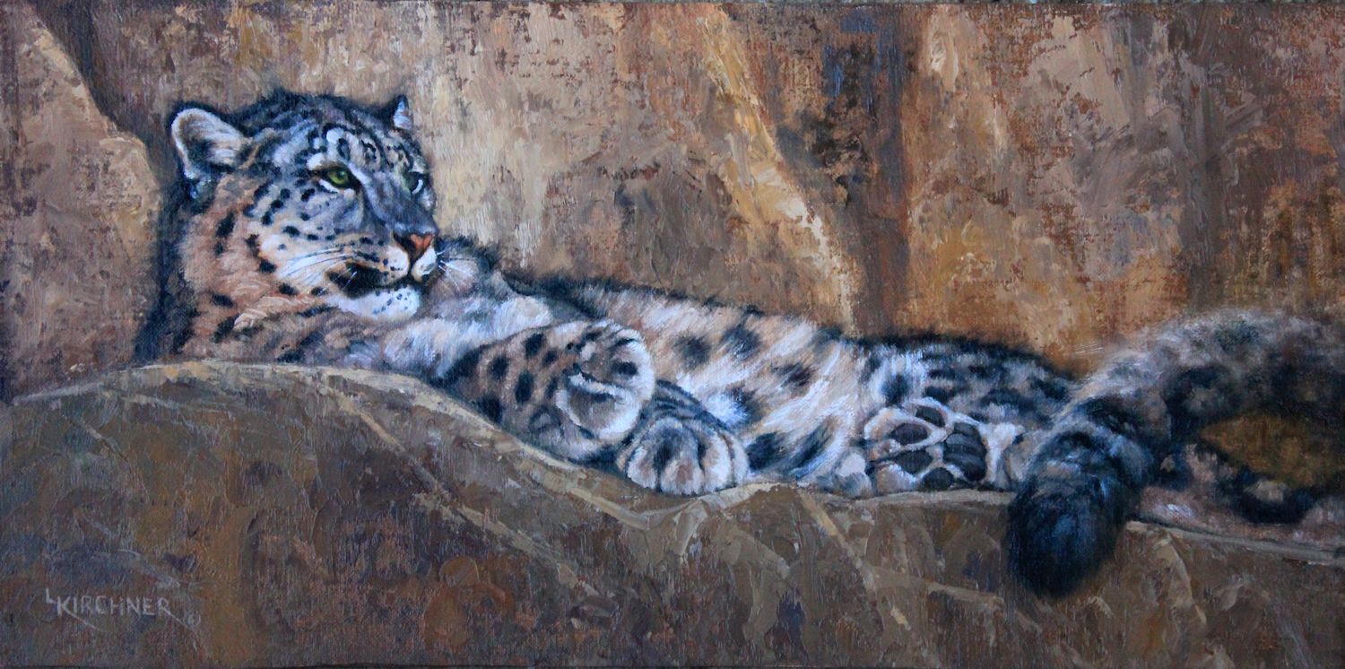 Leslie Kirchne, leslie kirchner art, leslie kirchner artist, wildlife art, wildlife artist, western art, western artist, nature art, nature artist, wild cat, leopard, leopard art, snow leopard, snow leopard art, snow leopard painting