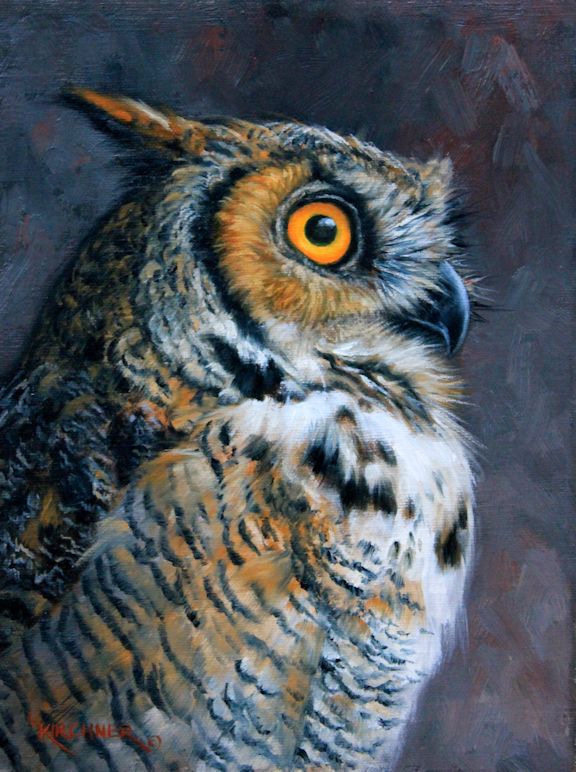 Leslie Kirchner, leslie kirchner artist, wildlife art, wildlife artist, western art, western artist, nature art, nature artist, birds of prey, birds of prey art, owls, owl art, owl painting, horned owl, horned owl portrait, horned owl painting, horned owl art