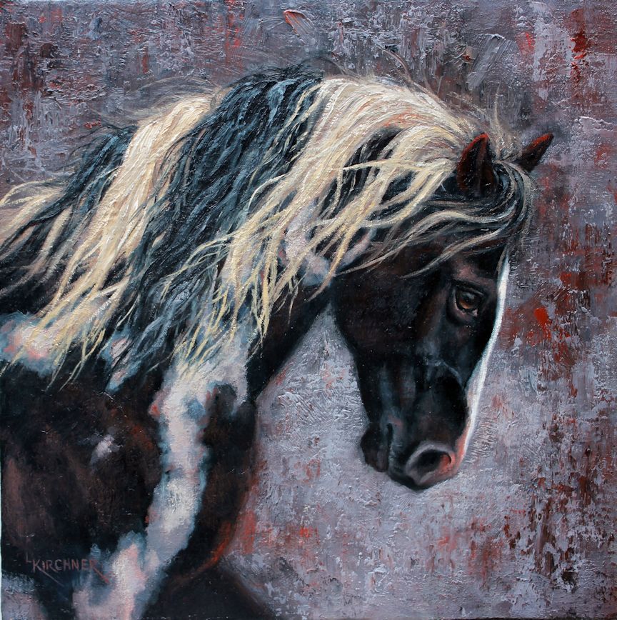 Leslie Kirchner, leslie kirchner art, leslie kirchner artist, wildlife art, wildlife artist, western art, western artist, nature art, nature artist, horse art, paint horse art, paint horse painting, black and white paint horse, black and white paint horse art