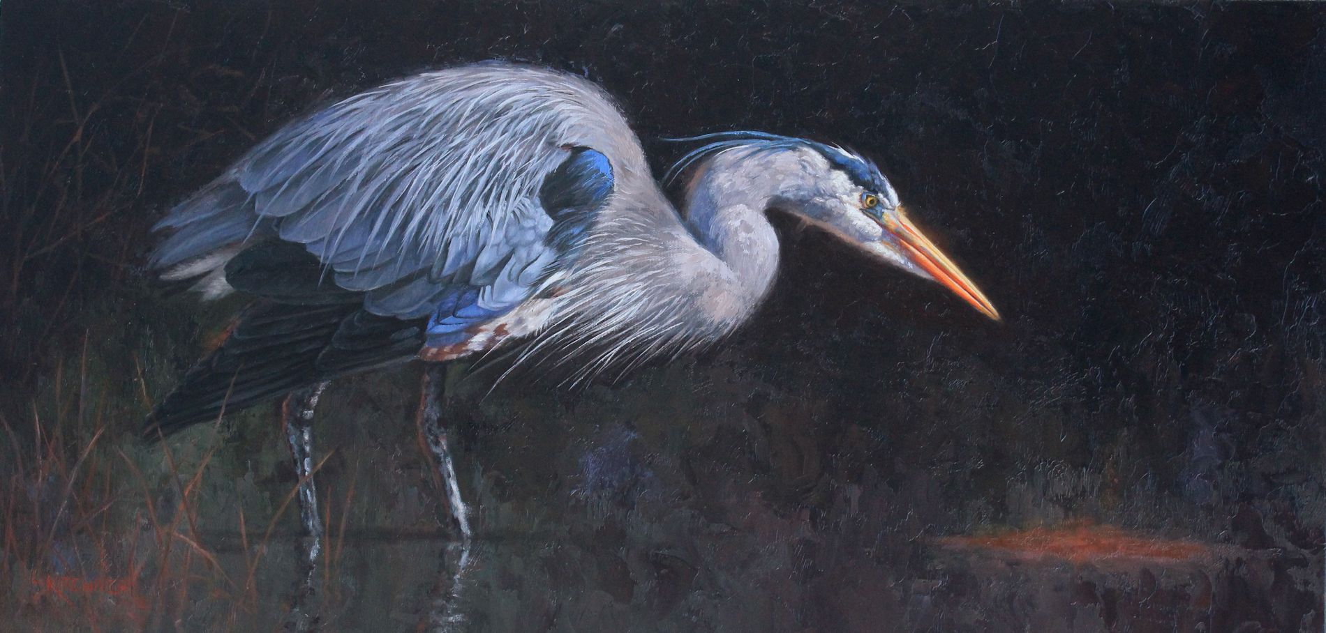 Leslie Kirchner, leslie kirchner artist, leslie kirchner art, bird, bird art, bird painting, nature art, nature artist, western art, western artist, wildlife art, wildlife artist, heron art, heron painting, blue heron, blue heron art, blue heron painting