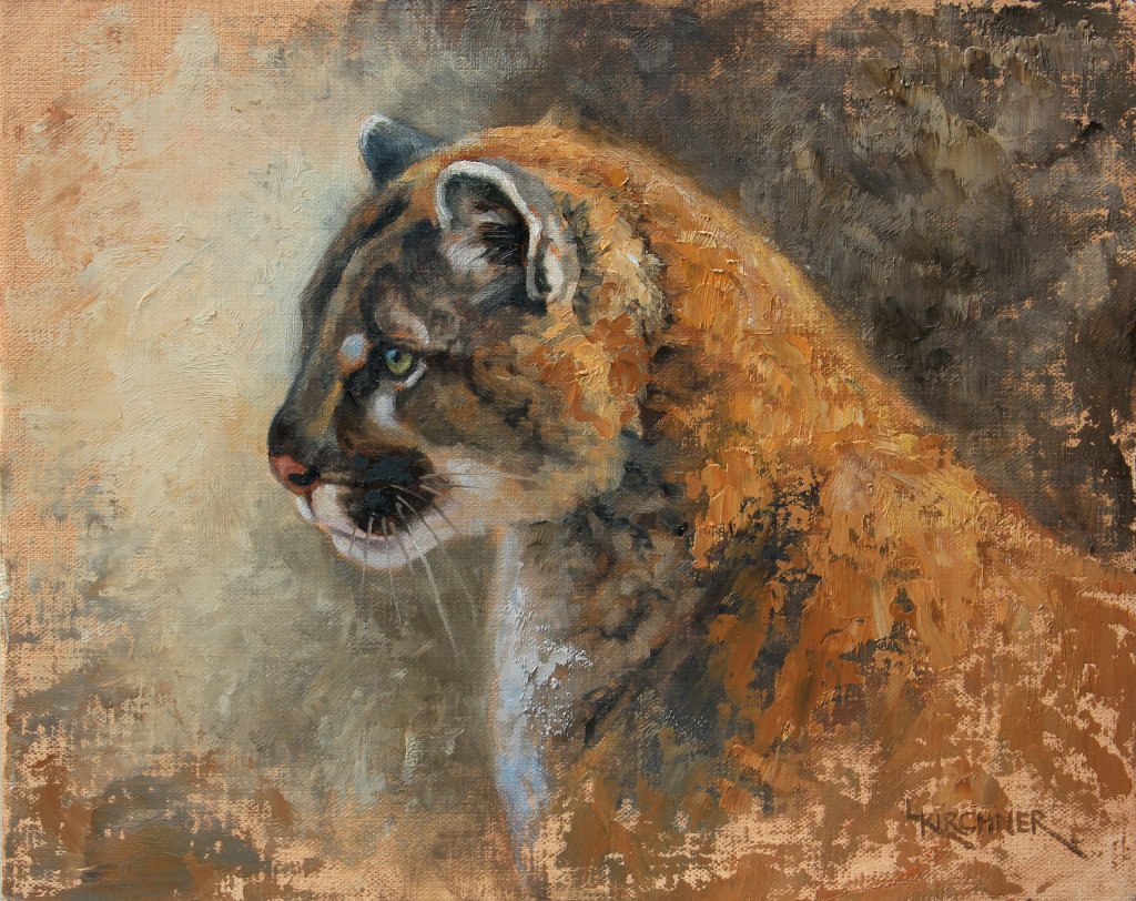 Leslie Kirchner, leslie kirchner art, leslie kirchner painting, wildlife art, wildlife artist, nature art, nature artist, wetsern art, western artist, cougar, cougar art, cougar painting, mountain lion, mountain lion art, mountain lion painting