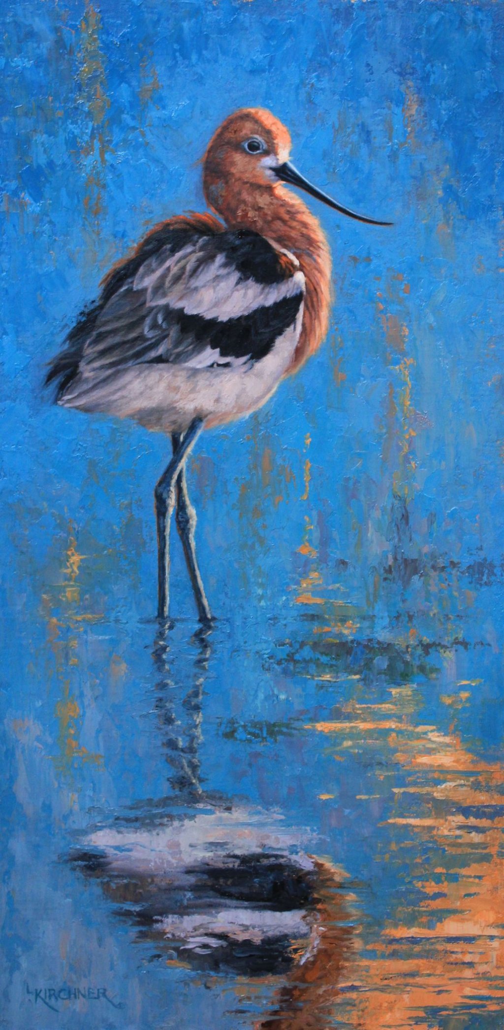 Leslie Kirchner, leslie kirchner art, leslie kirchner artist, wildlife art, wildlife artist, western art, western artist, nature art, nature artist, bird art, bird artist, american avocet, american avocet painting, avocet art