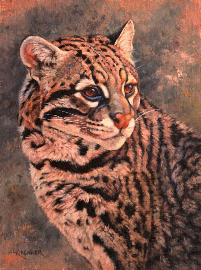 Leslie Kirchner, leslie kirchner art, leslie kirchner artist, western art, western artist, wildlife art, wildlife artist, nature art, nature artist, cat art, wild cat art, ocelot, ocelot art, ocelot painting