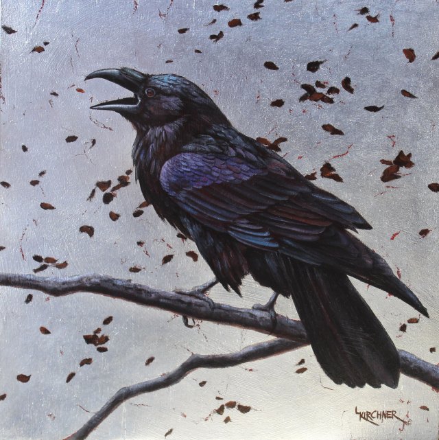 Leslie Kirchner, leslie kirchner art, wildlife art, wildlife artist, bird art, bird artist, bird painting, wildlife art, nature art, nature artist, western art, western artist, raen, raven art, raven painting, crow, crow art, crow painting, raven calling, corvid, corvid art, corvid painting