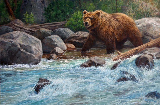 Leslie Kirchner, leslie kirchner nart, leslie kirchner artist, nature art, nature artist, western art, western artist, wildlife art, wildlife artist, grizzly bear, bear, grizlly bear art, bear art, bear painting, grizzly bear painting